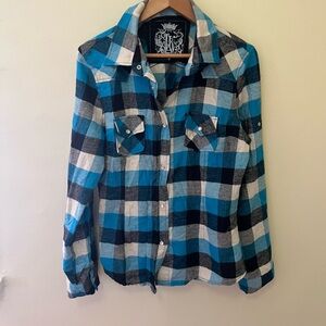 Blue and Black Plaid Women's Shirt